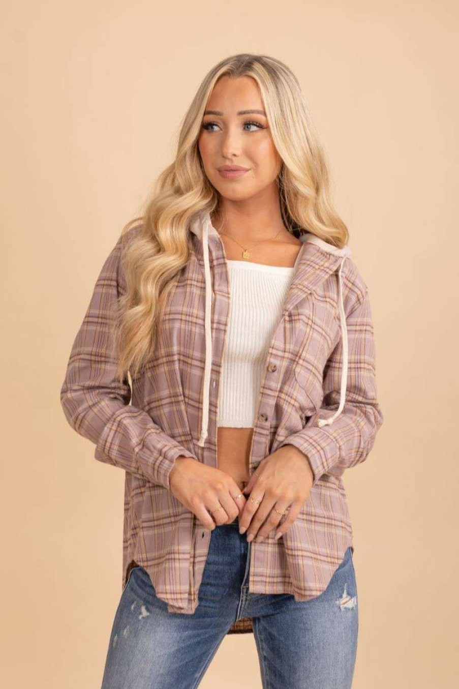 Jackets * | Cheap Ever B Know Your Worth Plaid Hooded Jacket Pink