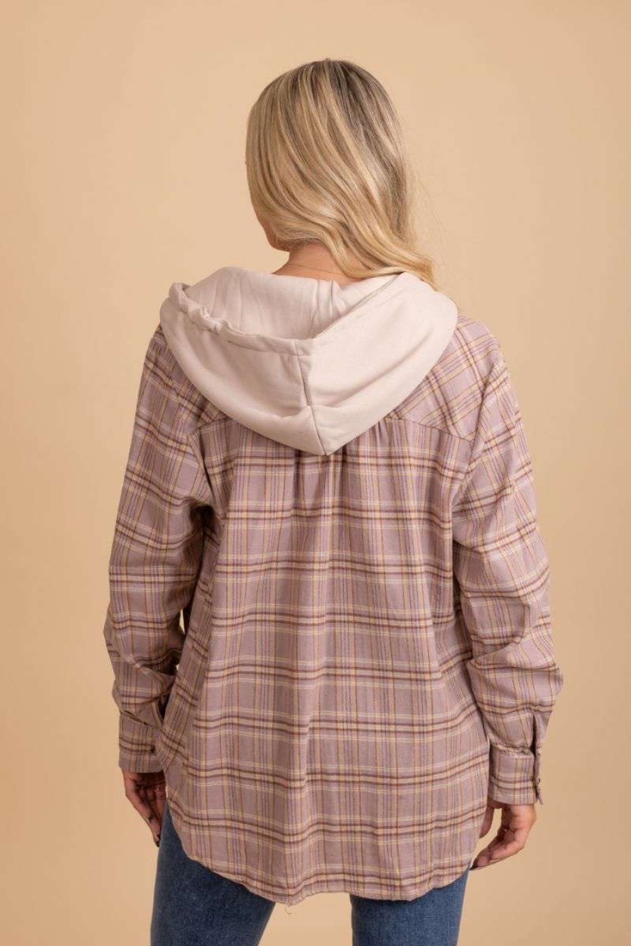 Jackets * | Cheap Ever B Know Your Worth Plaid Hooded Jacket Pink