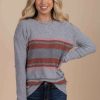 Sweaters * | Brand New Be Cool Life She'S Imagined Striped Pullover Gray