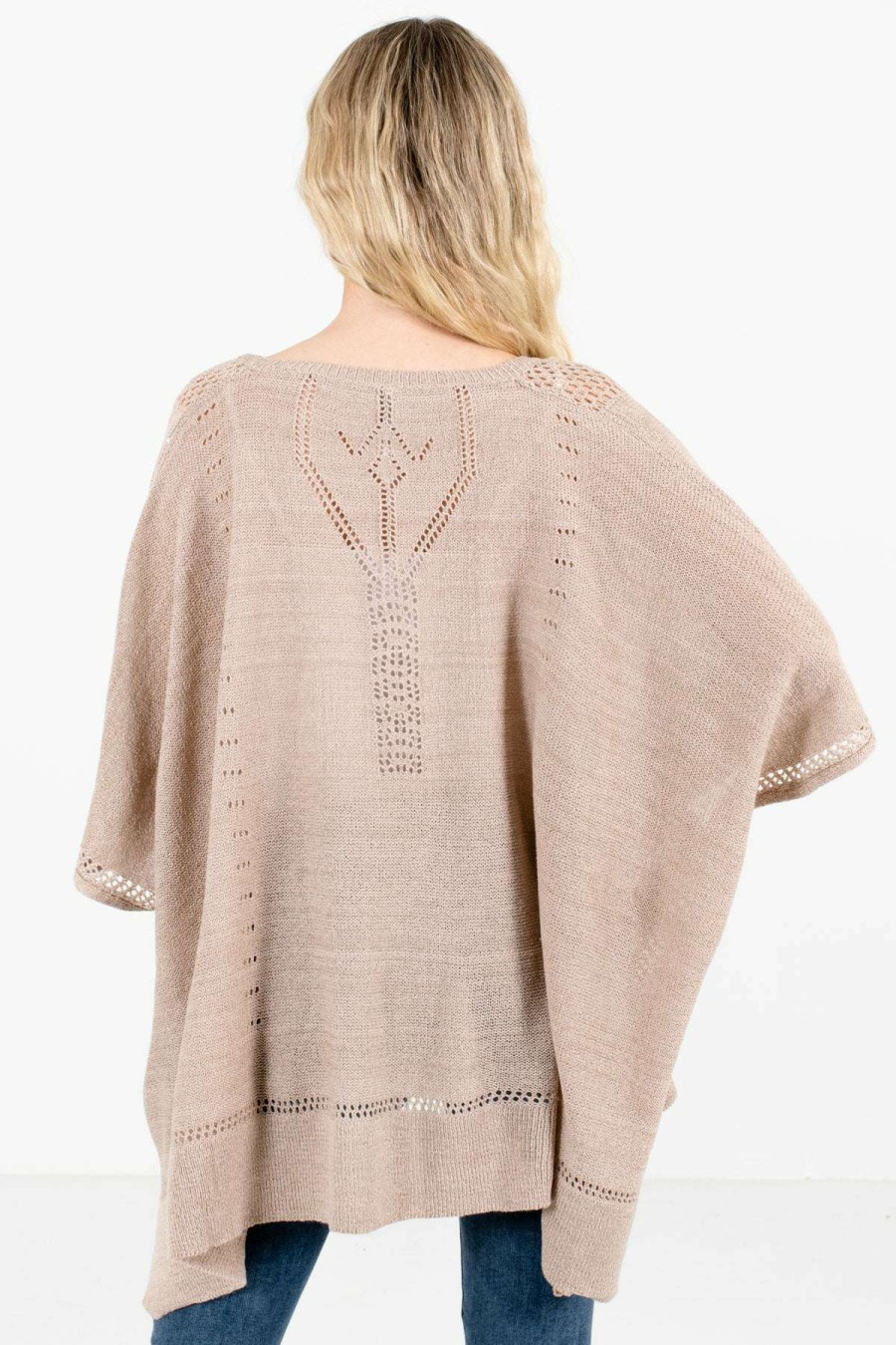 Sweaters * | Best Reviews Of Bella Ella Boutique Joyful Heart Taupe Brown Sweater Poncho