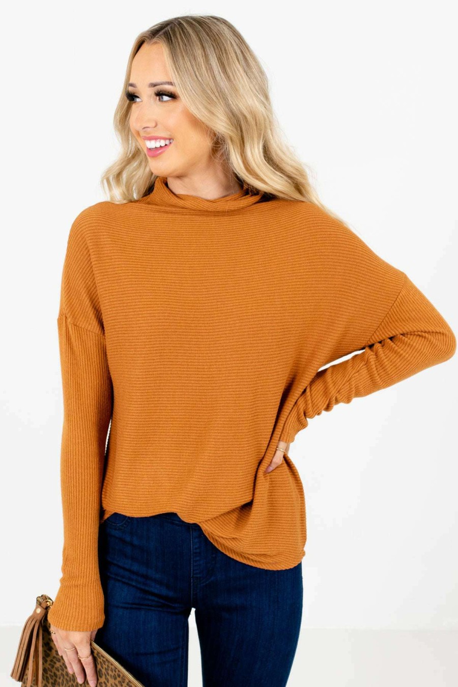 Sweaters * | Outlet Bella Ella Boutique Just My Type Tawny Orange Sweater