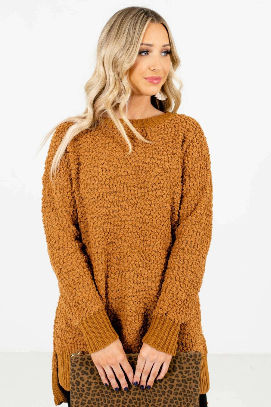 Sweaters * | Flash Sale Bella Ella Boutique Crushing On You Mustard Sweater