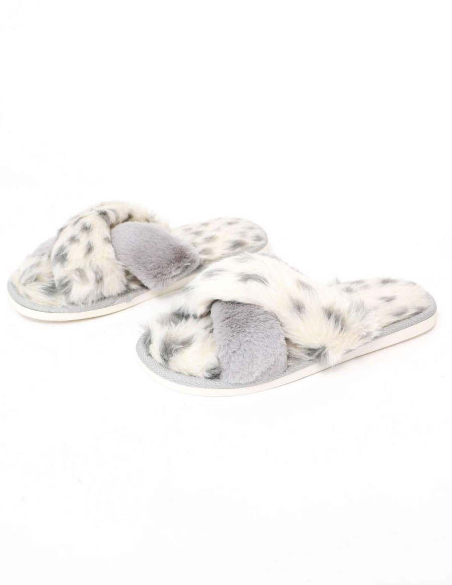 Shoes * | Budget Elle Bleu Cozy Kitten Slipper Grey Leopard