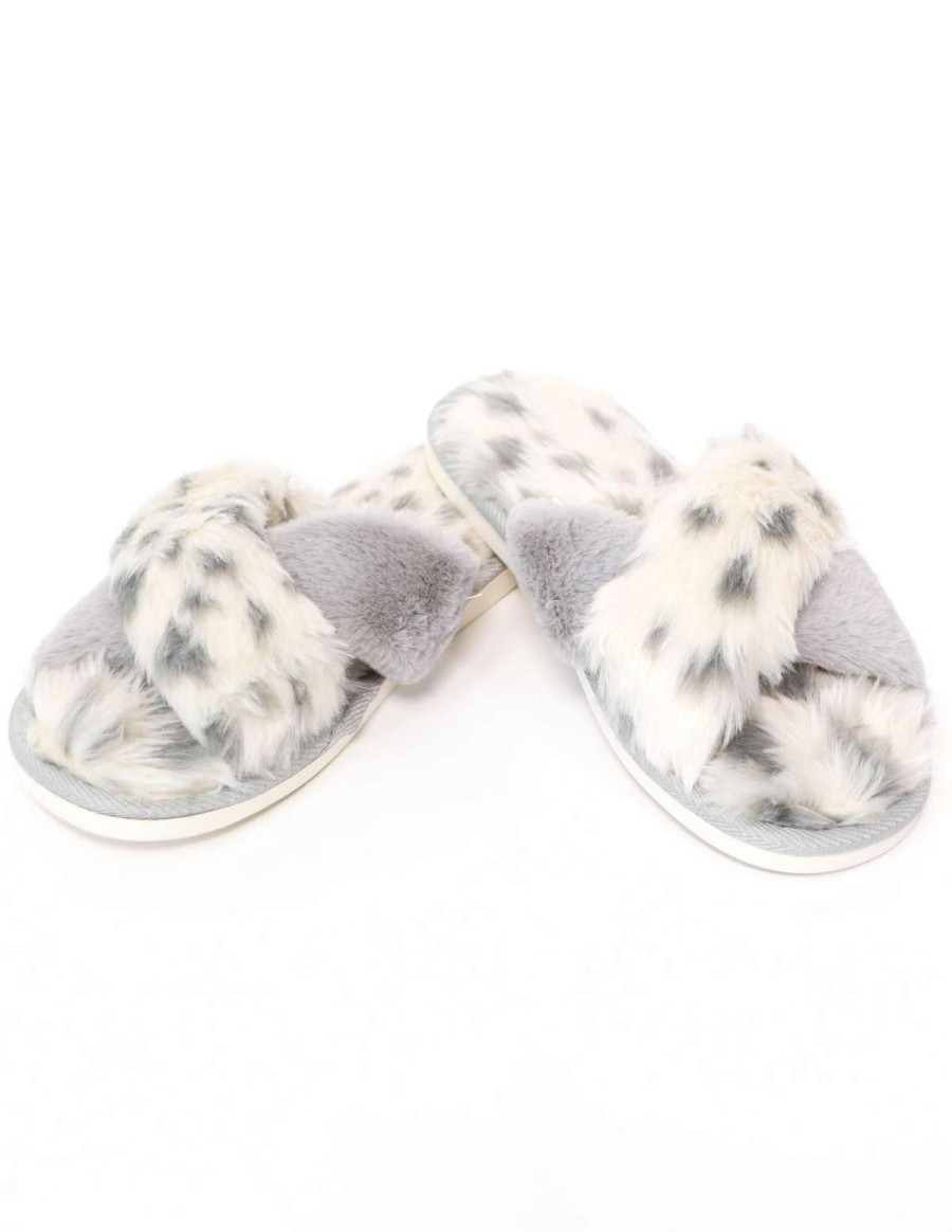 Shoes * | Budget Elle Bleu Cozy Kitten Slipper Grey Leopard