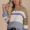 Sweaters * | Cheapest Be Cool Off The Record Striped Pullover Sweater Gray Beige