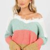 Sweaters * | Discount Love Tree / Style Melody Playful Hearts Mint Multi Striped Sweater