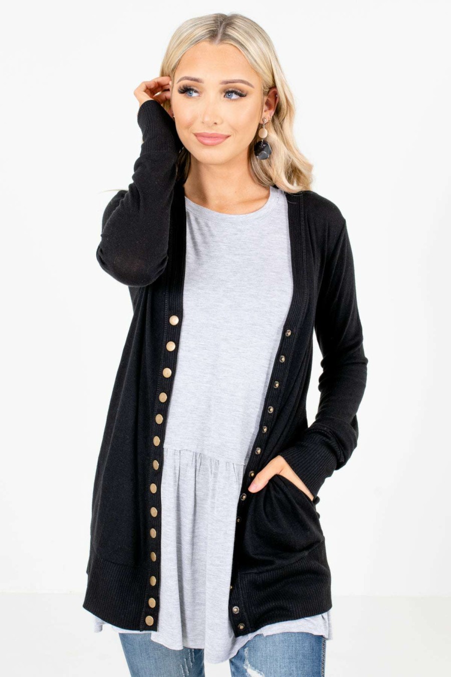 Cardigans * | Best Deal Zenana Snap Button Basic Cardigan