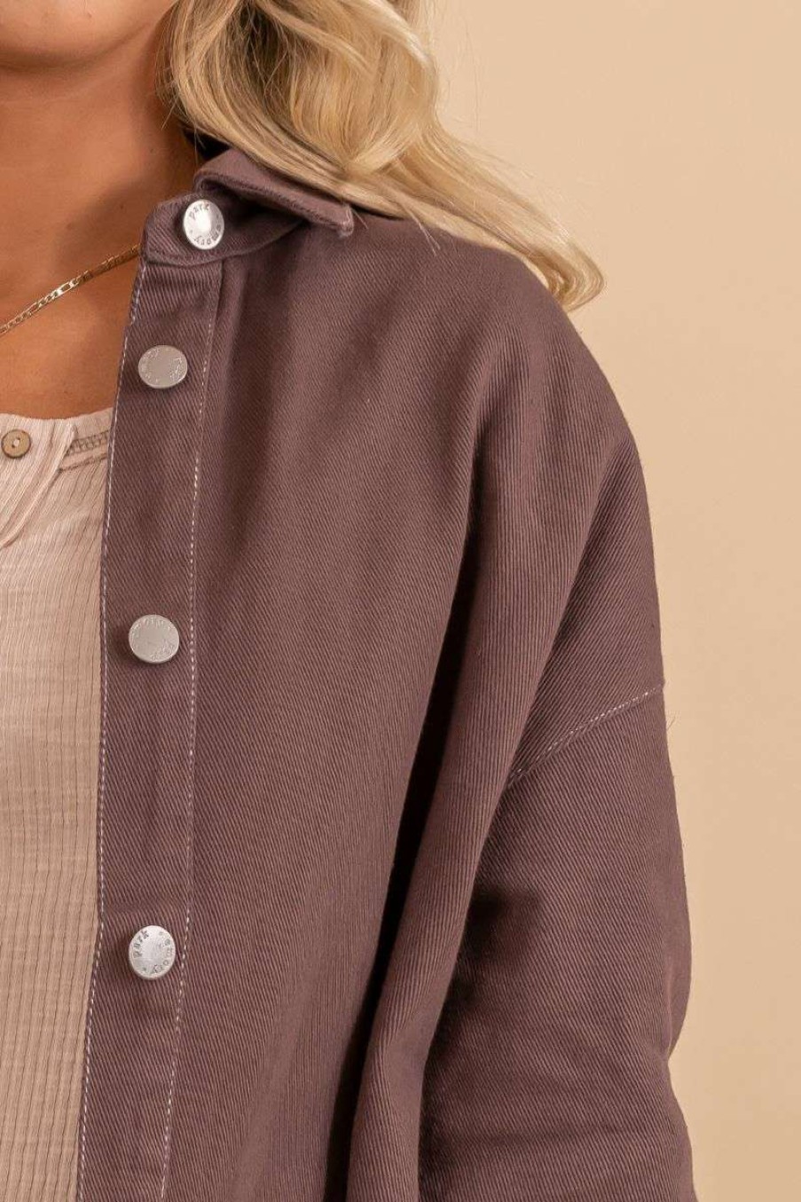 Jackets * | Outlet Wholesale Fashion Trends Here And Now Button Up Jacket Dark Purple