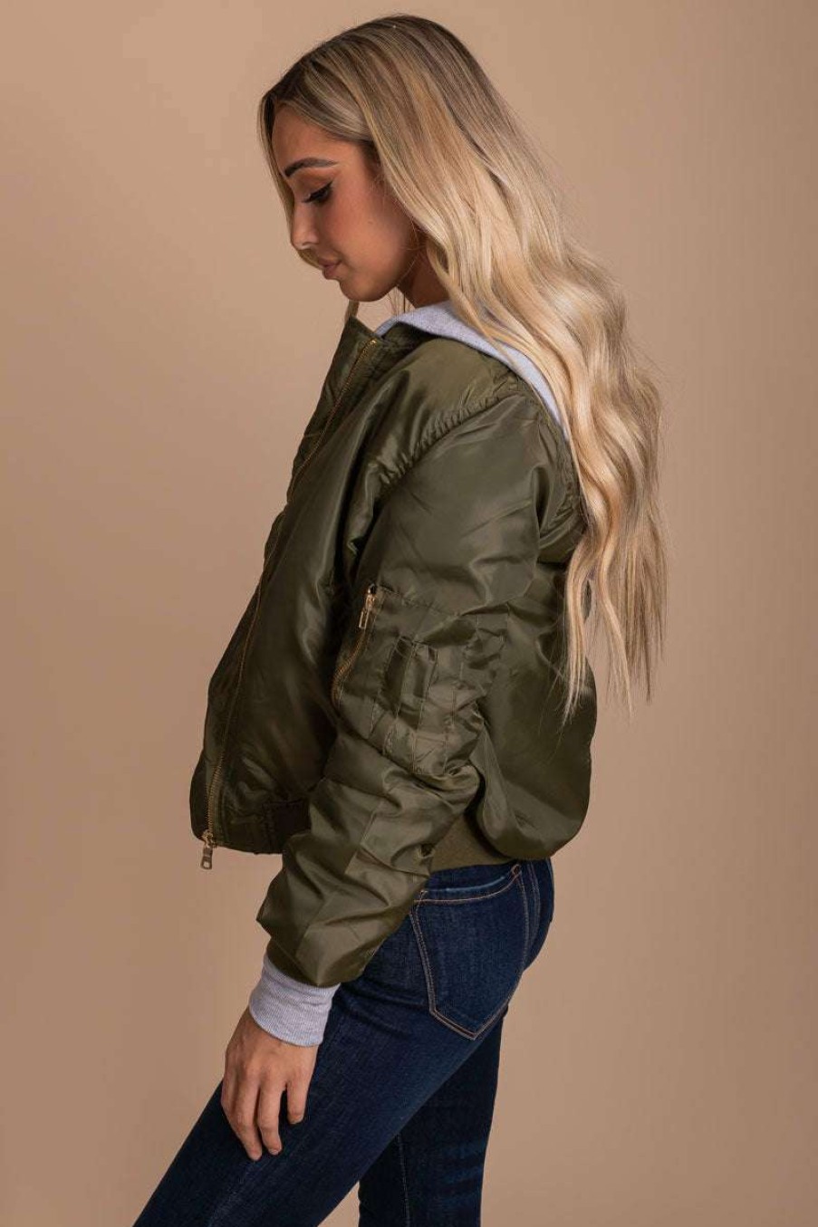 Jackets * | Promo Ultimate Offprice Fresh Pine Cropped Bomber Jacket Dark Green