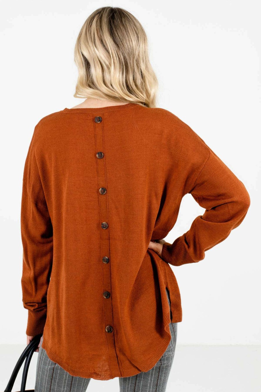 Sweaters * | Discount Bella Ella Boutique Lost In Thought Rust Orange Sweater