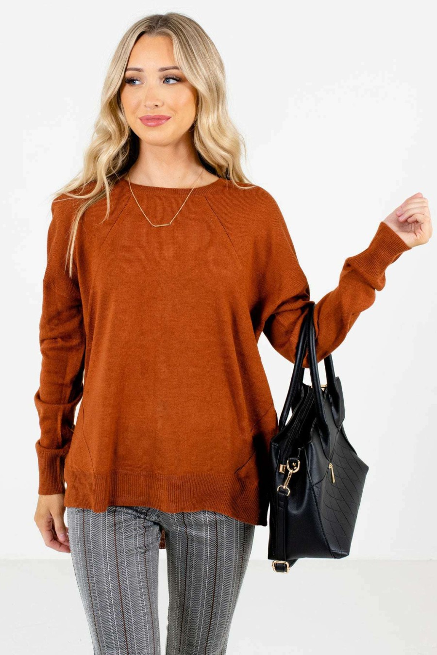 Sweaters * | Discount Bella Ella Boutique Lost In Thought Rust Orange Sweater