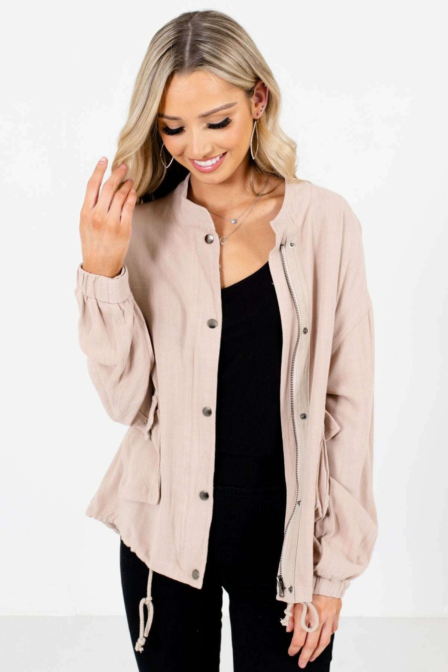 Jackets * | Cheapest Bella Ella Boutique Mind Over Matter Beige Jacket