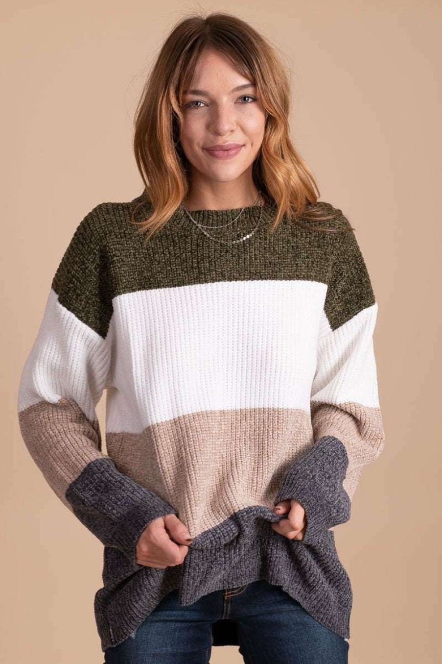 Sweaters * | Best Pirce Bibi Strike A Deal Knit Pullover Sweater Green Olive