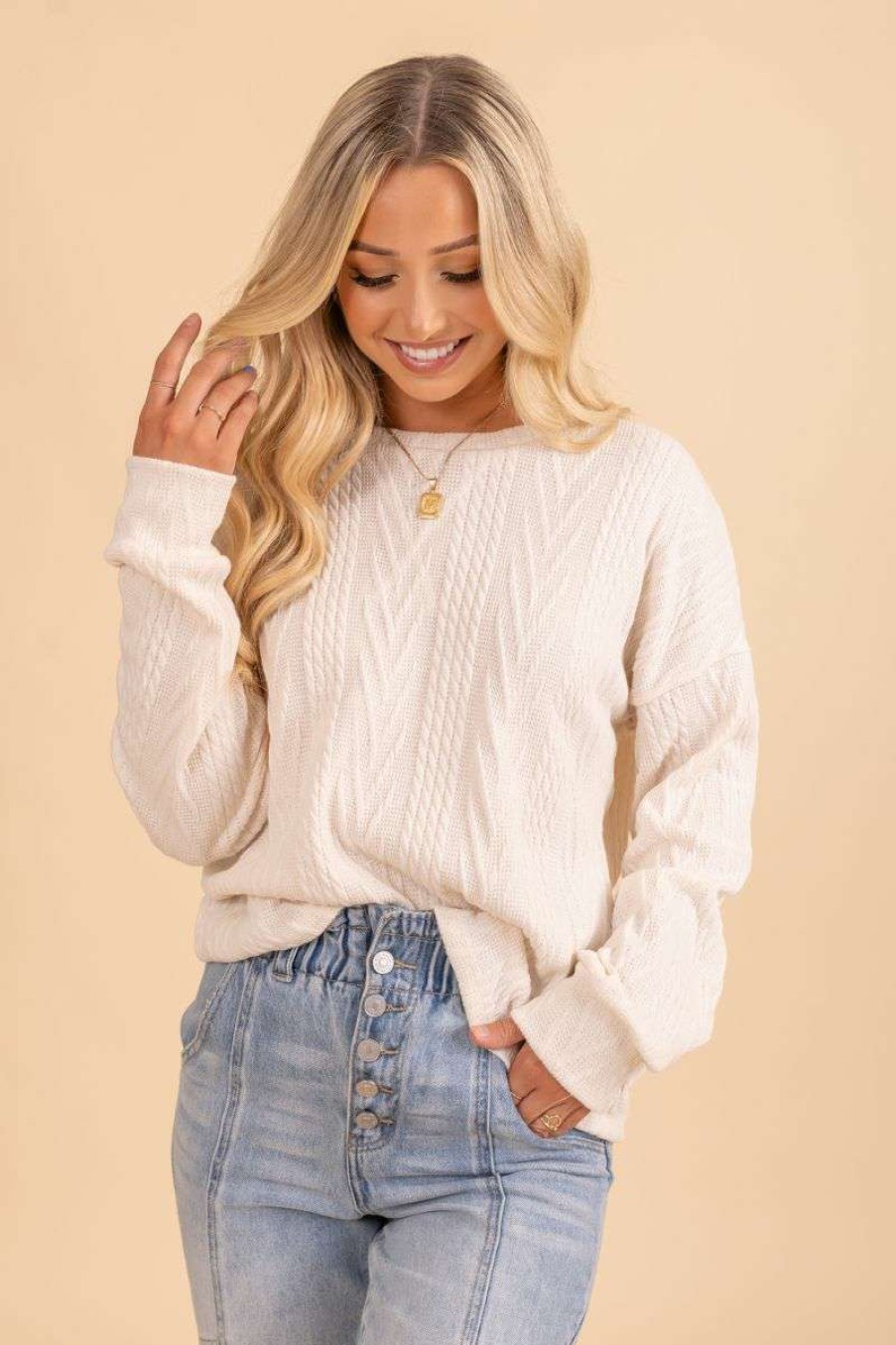 Sweaters * | Cheap 7Th Ray Cozy And Content Long Sleeve Pullover Sweater