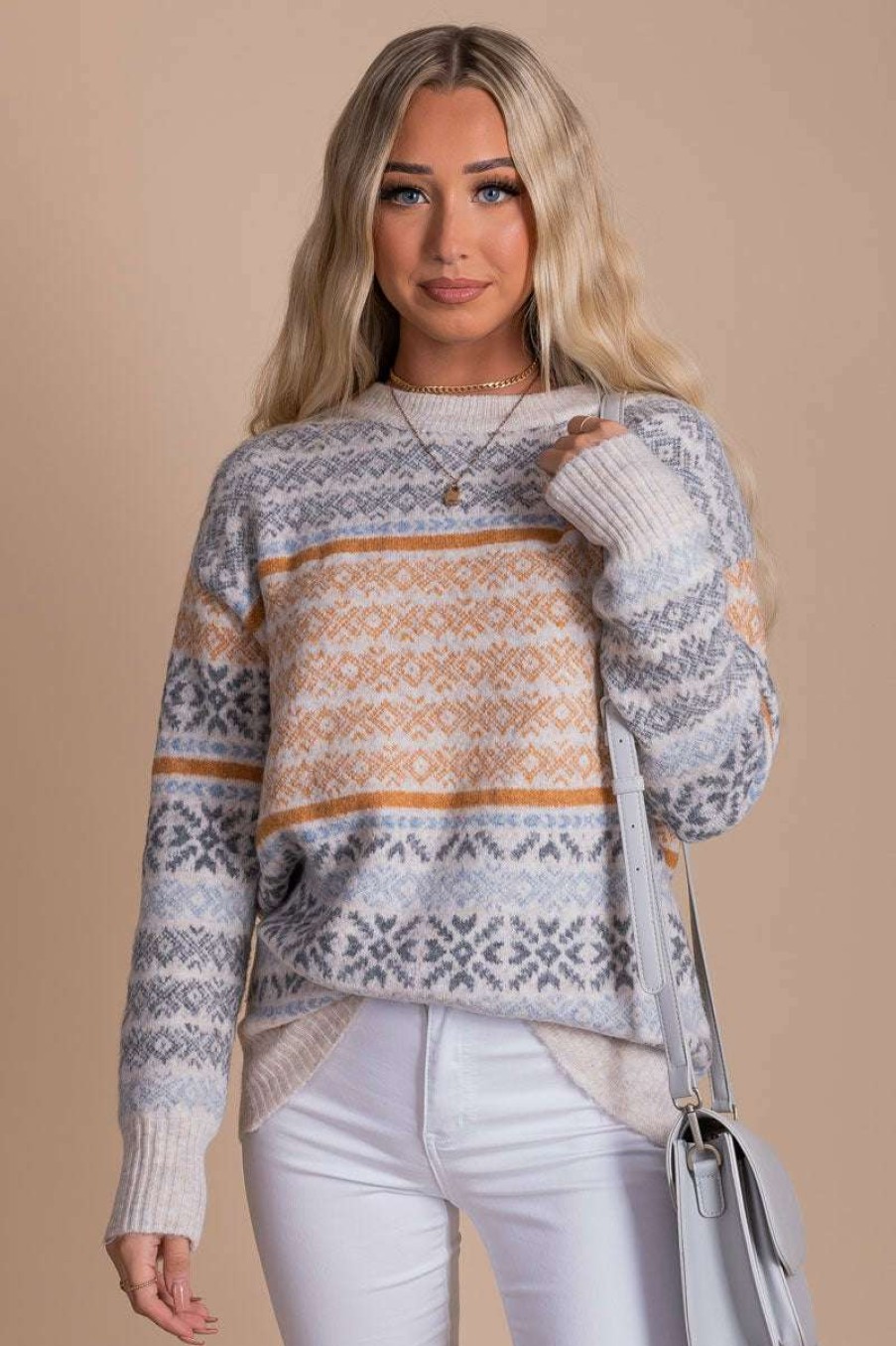 Sweaters * | Promo Be Cool My Favorite Season Nordic Print Sweater