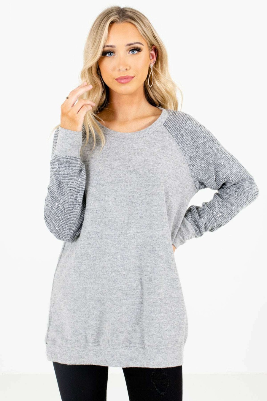 Sweaters * | Best Deal Bella Ella Boutique Picture This Gray Sweater