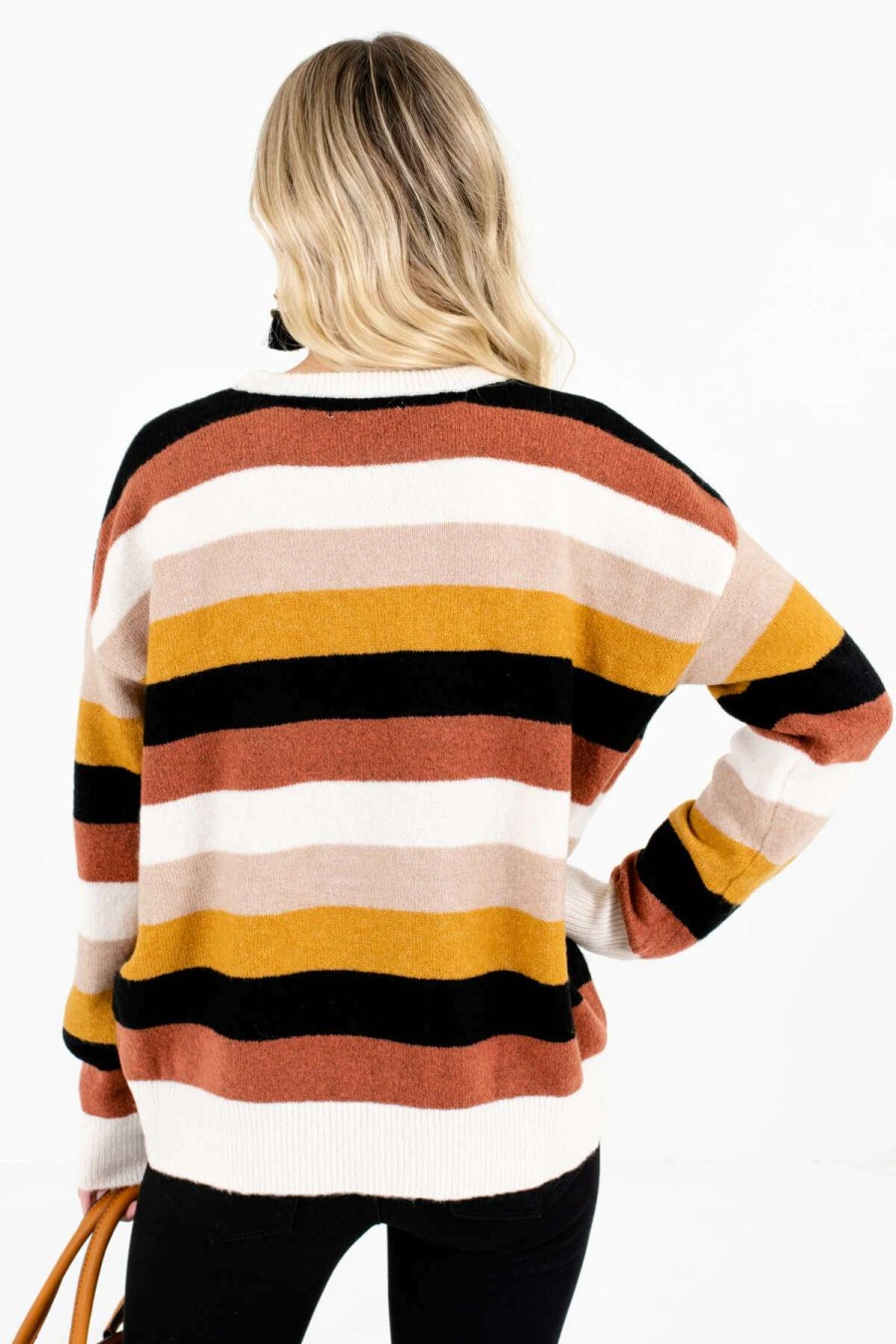 Sweaters * | Discount Bella Ella Boutique Autumn Wishes Cream Multi Striped Sweater