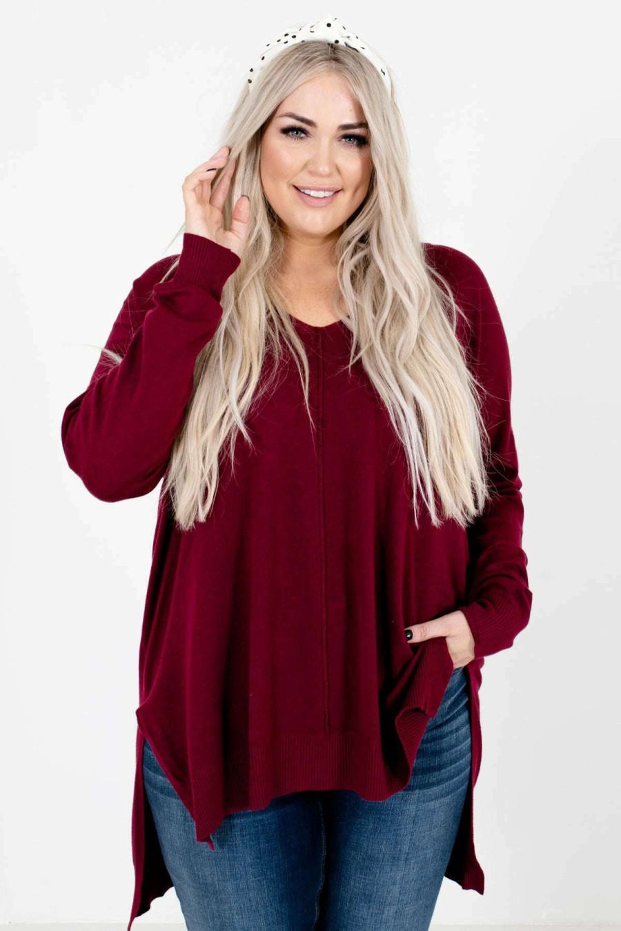 Sweaters * | Budget Bella Ella Boutique Anything Can Happen Burgundy Sweater