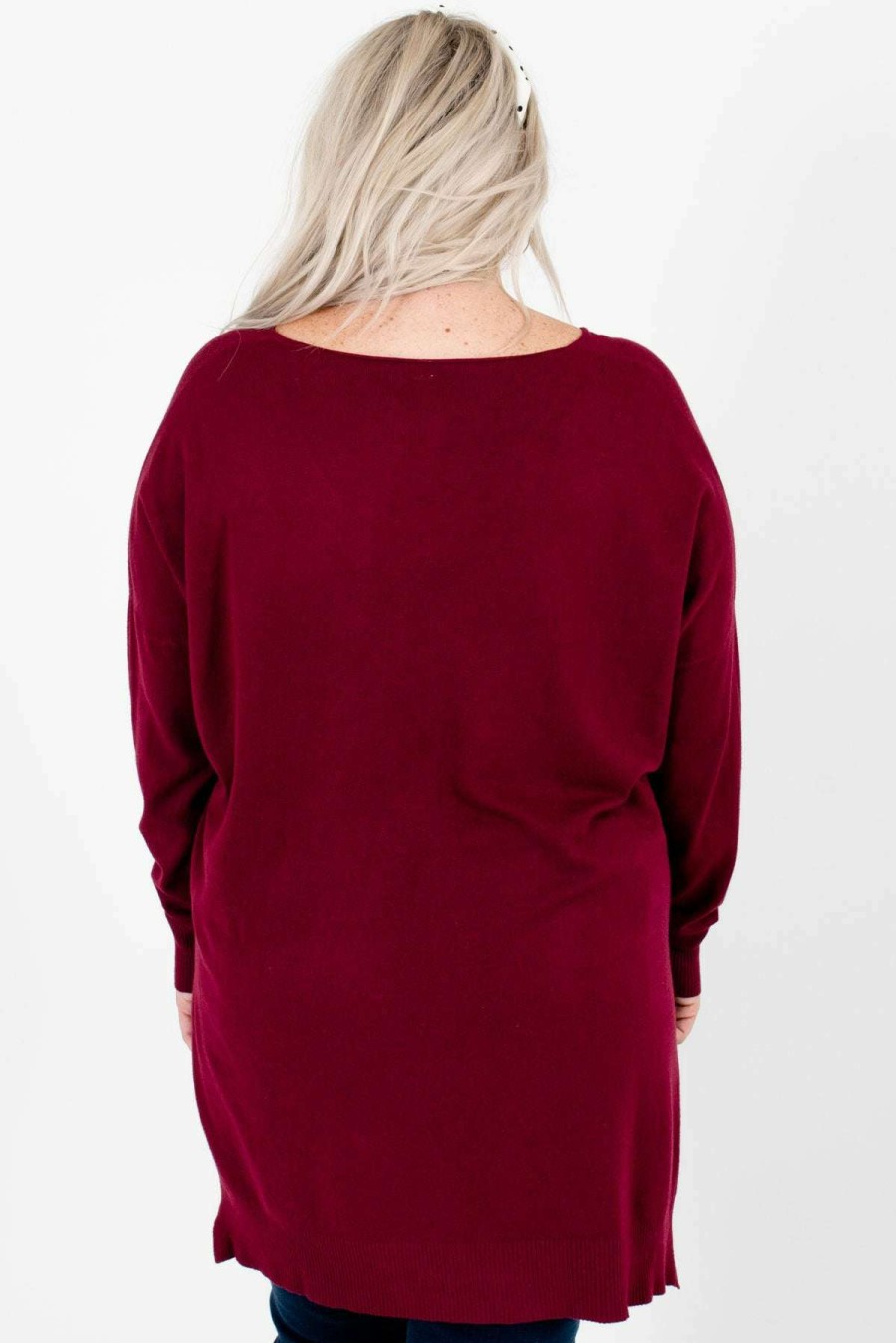 Sweaters * | Budget Bella Ella Boutique Anything Can Happen Burgundy Sweater