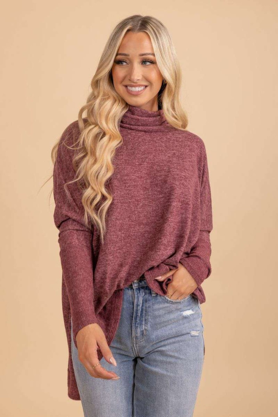 Sweaters * | Promo Zenana Highs And Lows Cowl Neck Tunic Top