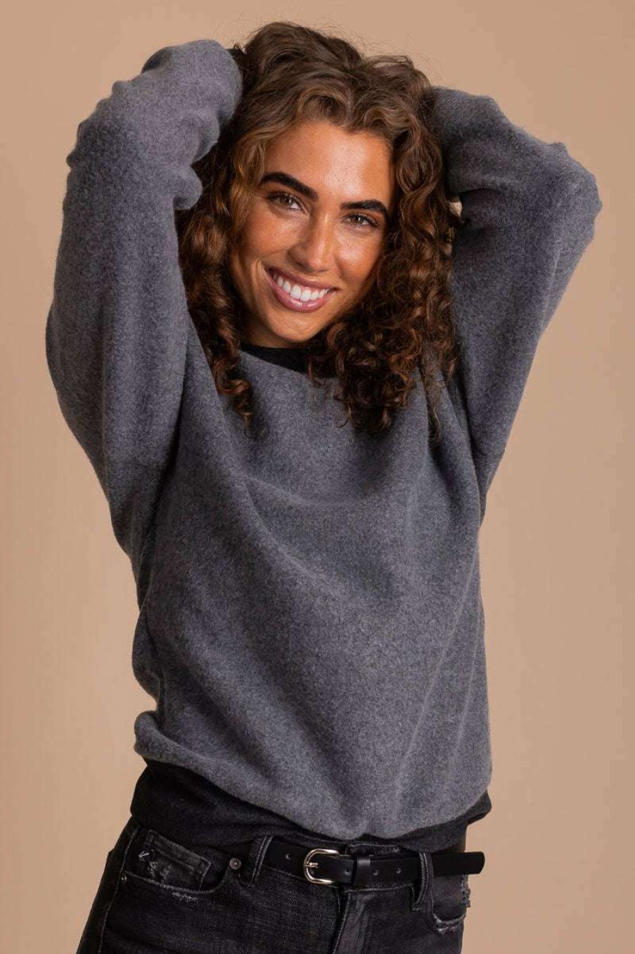 Sweaters * | Flash Sale Reflex Warm And Fuzzy Long Sleeve Top Dark Gray