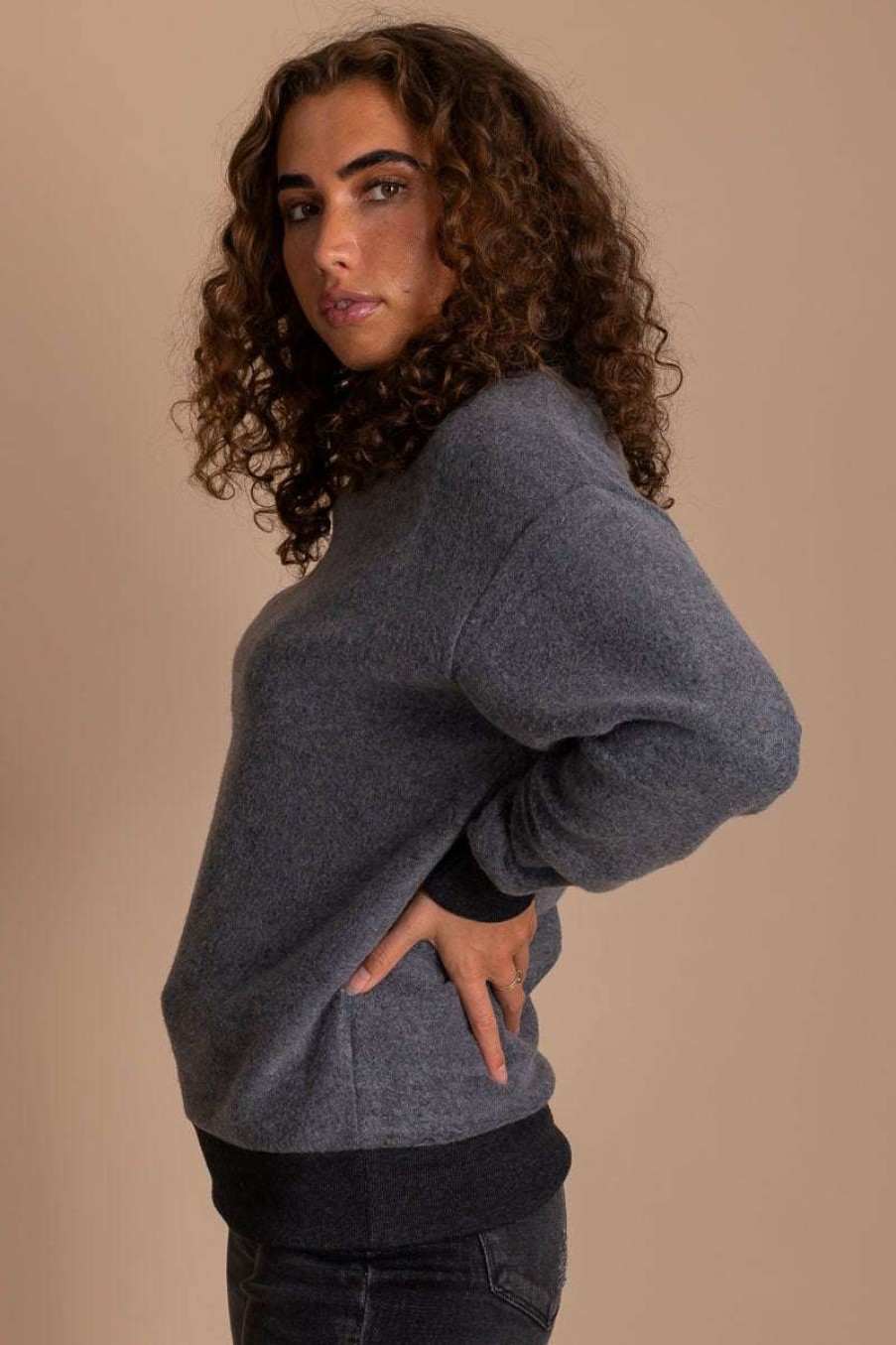 Sweaters * | Flash Sale Reflex Warm And Fuzzy Long Sleeve Top Dark Gray