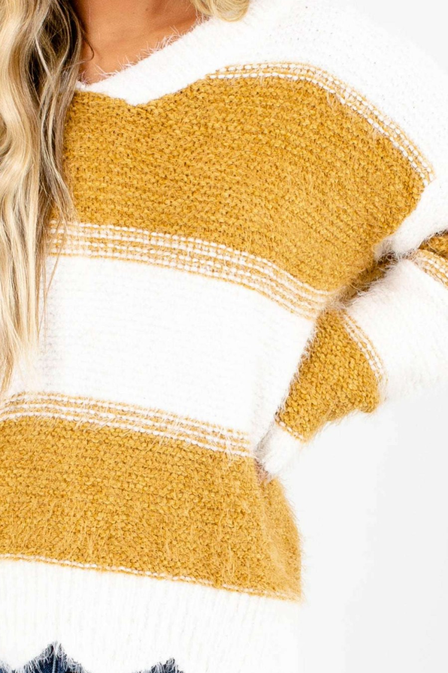 Sweaters * | Deals Kori Sugar & Spice Mustard Striped Sweater