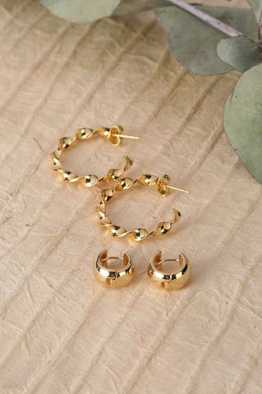 Jewelry * | Discount Lilou Twisted Hoop Earring Set Gold