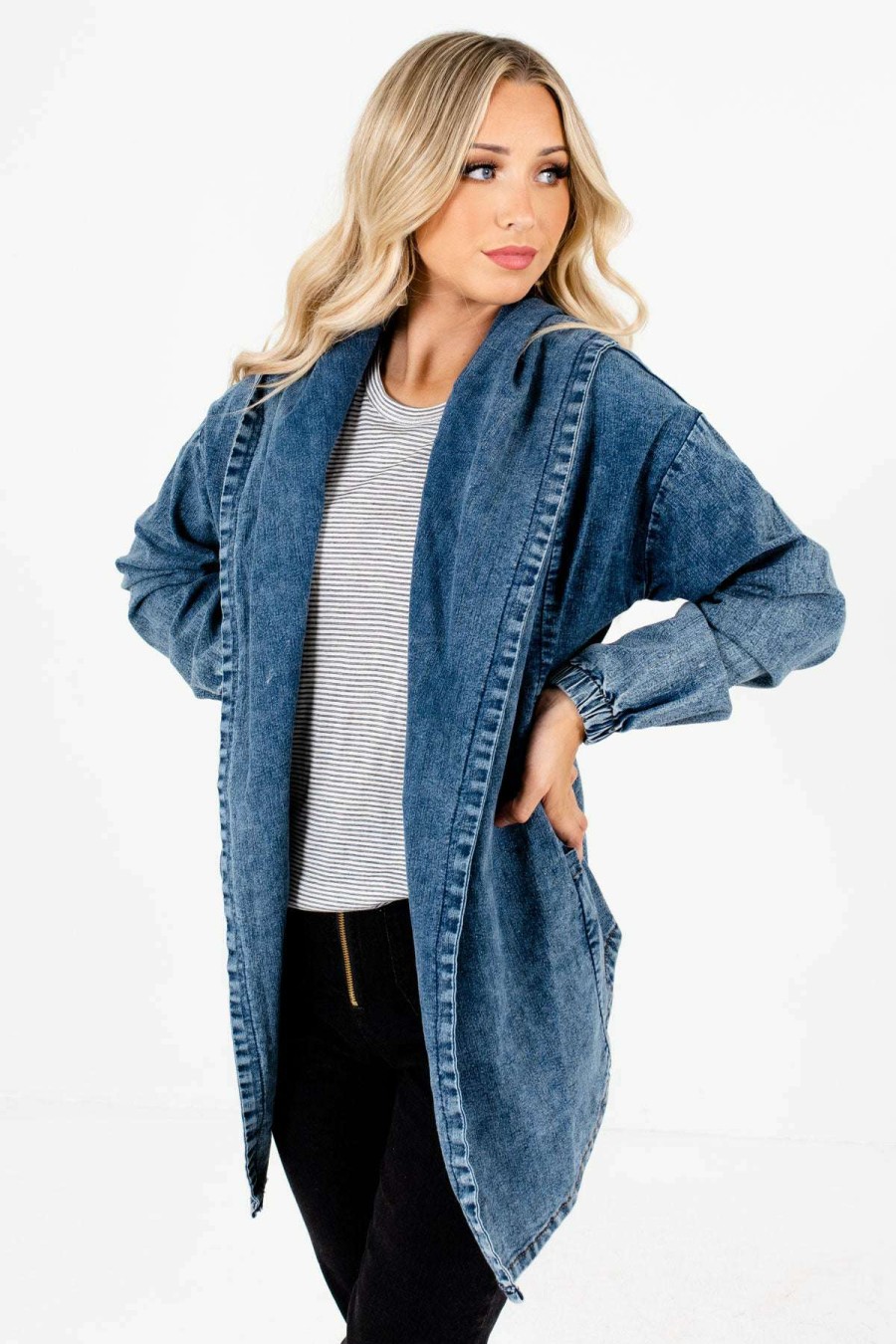 Jackets * | Wholesale Bella Ella Boutique Stay Unique Blue Denim Jacket