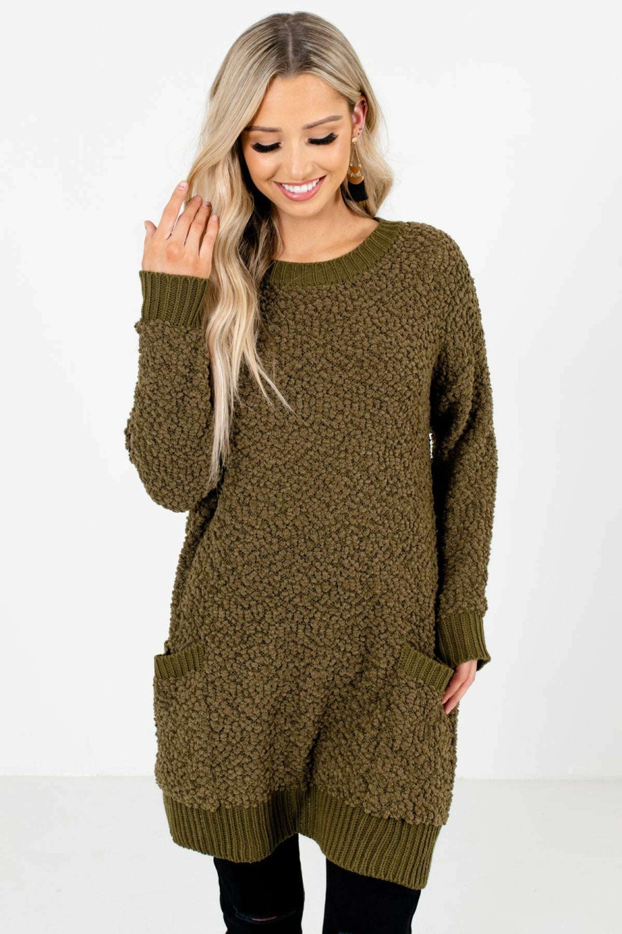 Sweaters * | Best Pirce Bella Ella Boutique Look This Way Olive Sweater