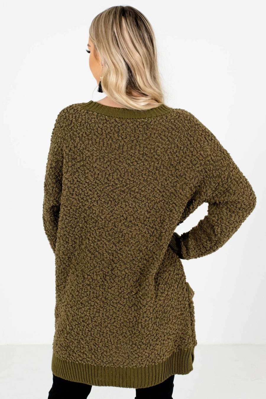 Sweaters * | Best Pirce Bella Ella Boutique Look This Way Olive Sweater