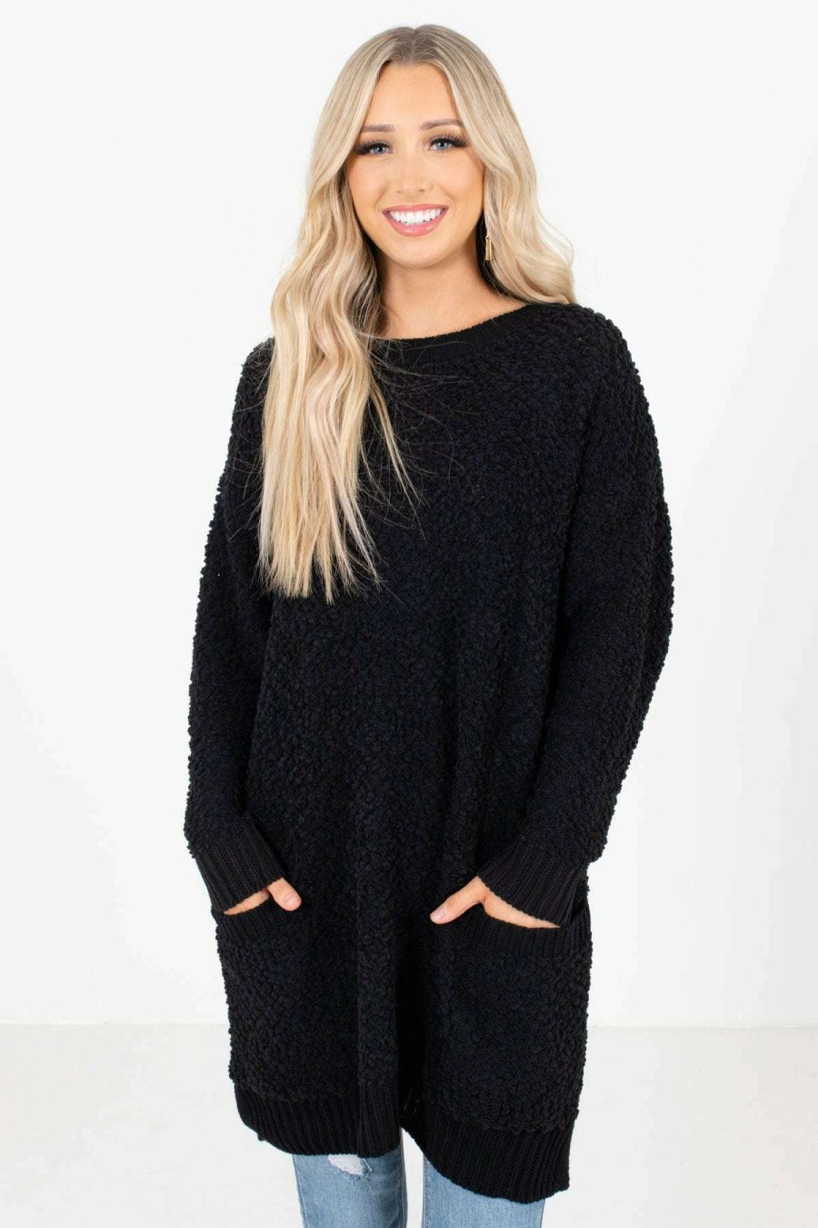 Sweaters * | Best Reviews Of Bella Ella Boutique Look This Way Black Sweater