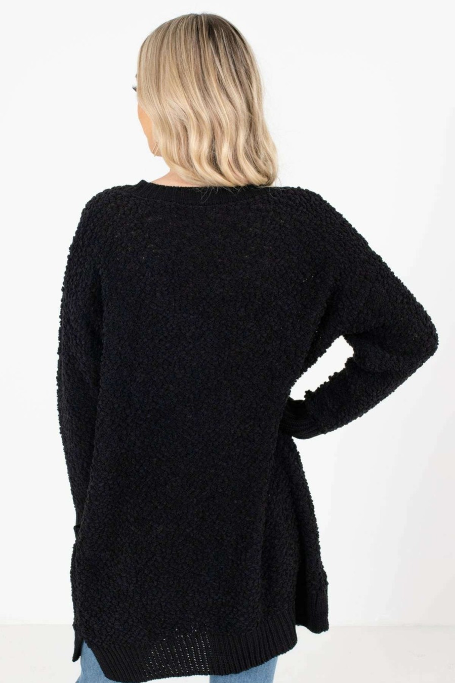 Sweaters * | Best Reviews Of Bella Ella Boutique Look This Way Black Sweater