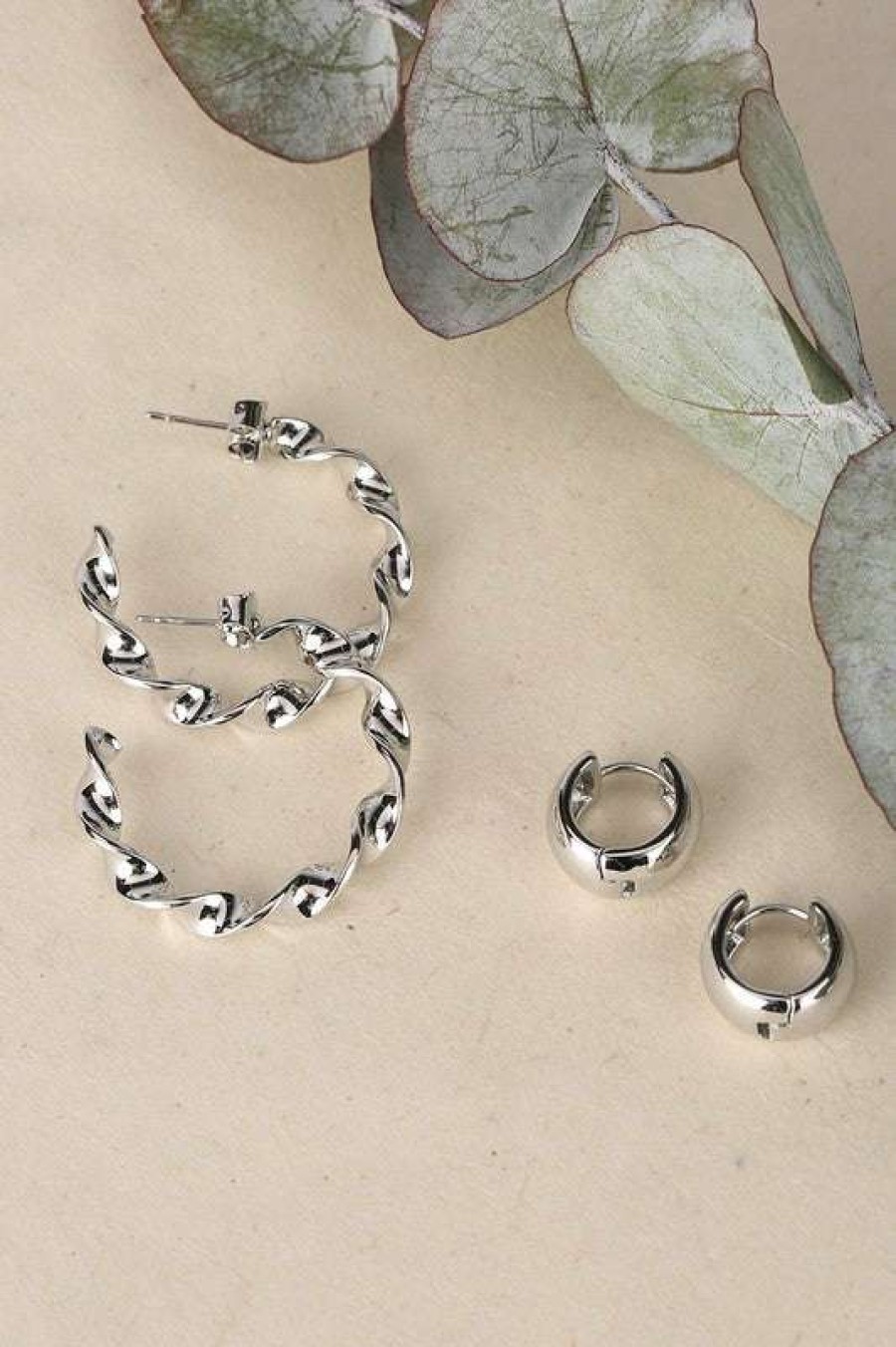 Jewelry * | Cheap Lilou Twisted Hoop Earring Set Silver