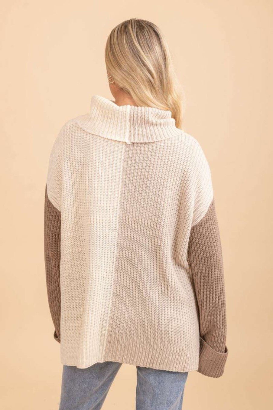 Sweaters * | Budget Blu Pepper Good Things Unfolding Color Block Sweater Light Brown