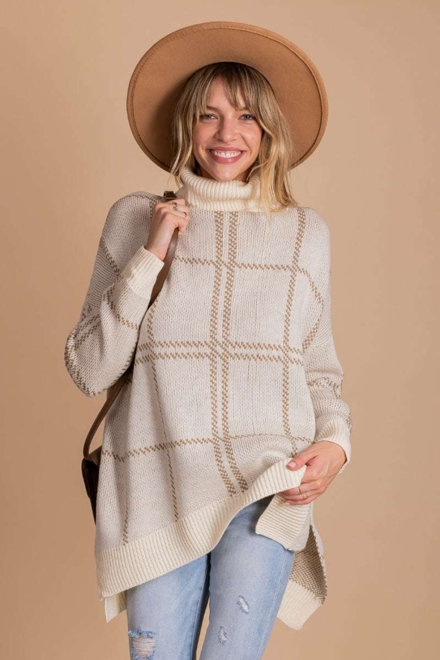 Sweaters * | Deals Jodifl Perfect Illusion Plaid Long Sleeve Sweater Off White