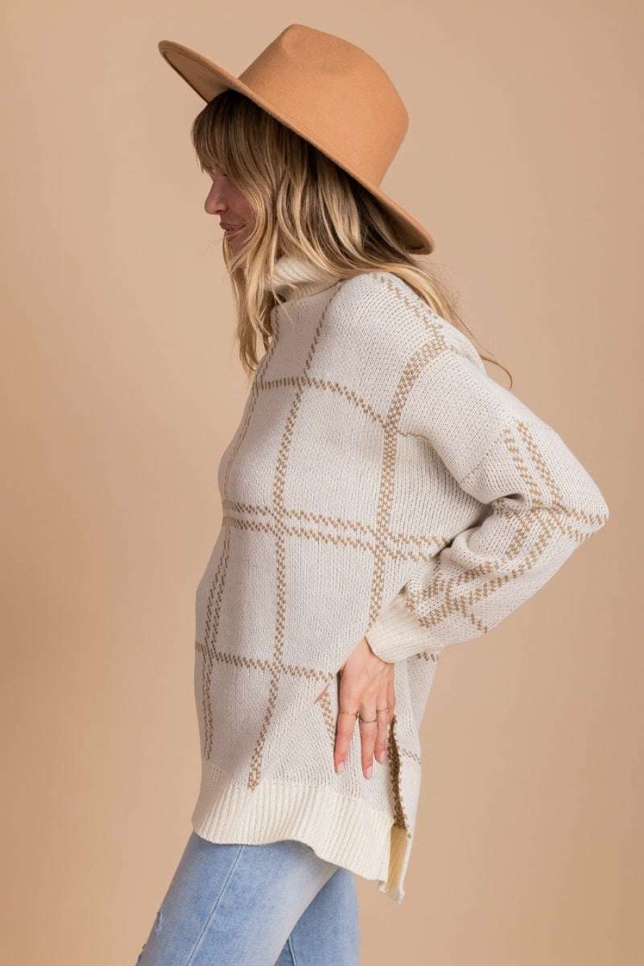 Sweaters * | Deals Jodifl Perfect Illusion Plaid Long Sleeve Sweater Off White