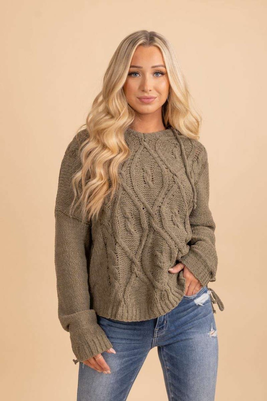 Sweaters * | Best Sale Miracle Be A Wildflower Knit Hooded Sweater Green