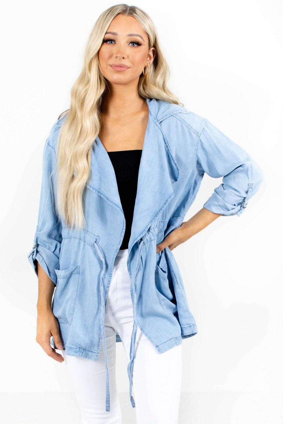 Jackets * | Top 10 Love Tree / Style Melody All In The Details Denim Jacket Blue