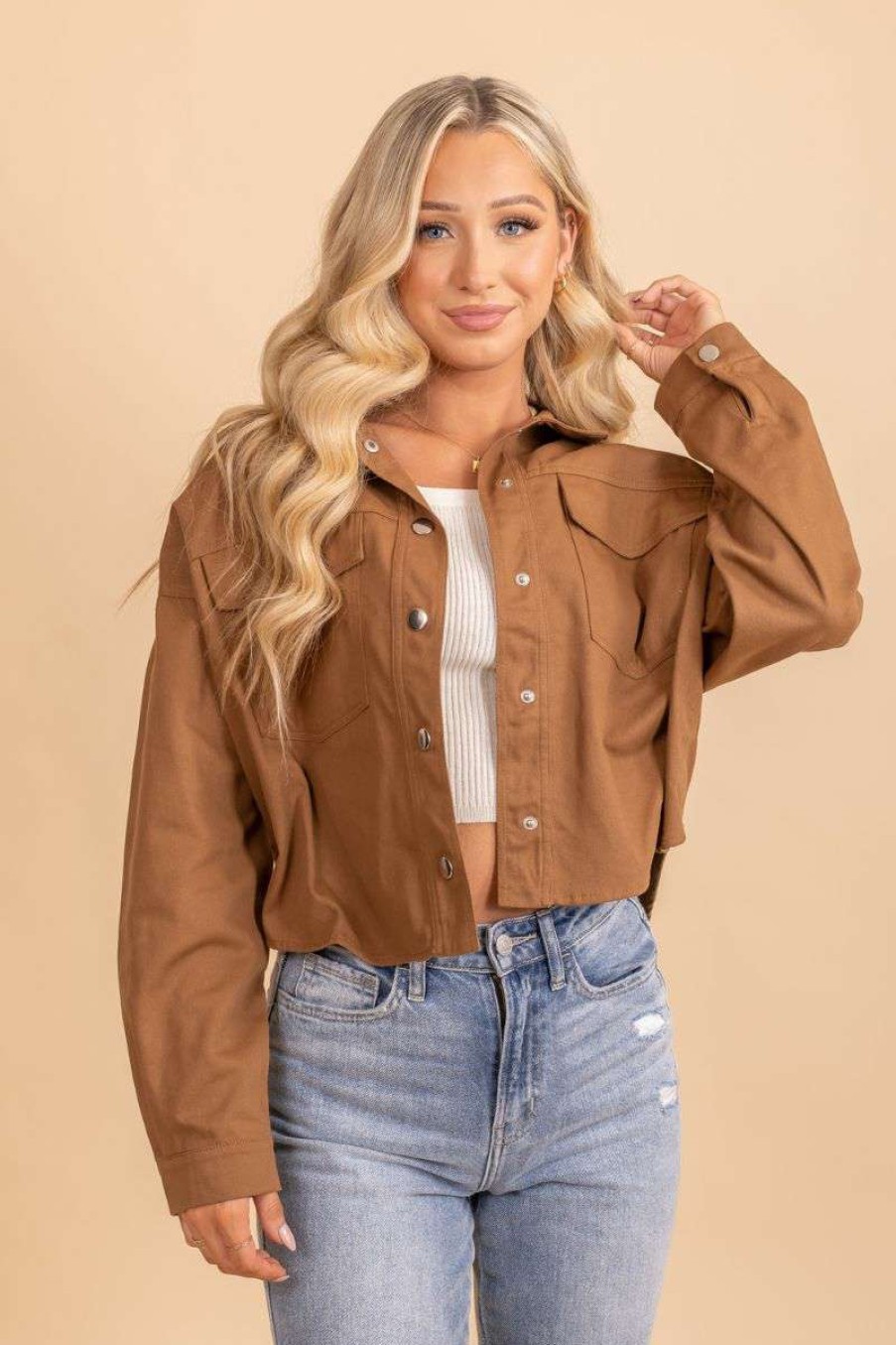 Jackets * | Best Reviews Of Wholesale Fashion Trends Be Present Button Up Jacket Brown