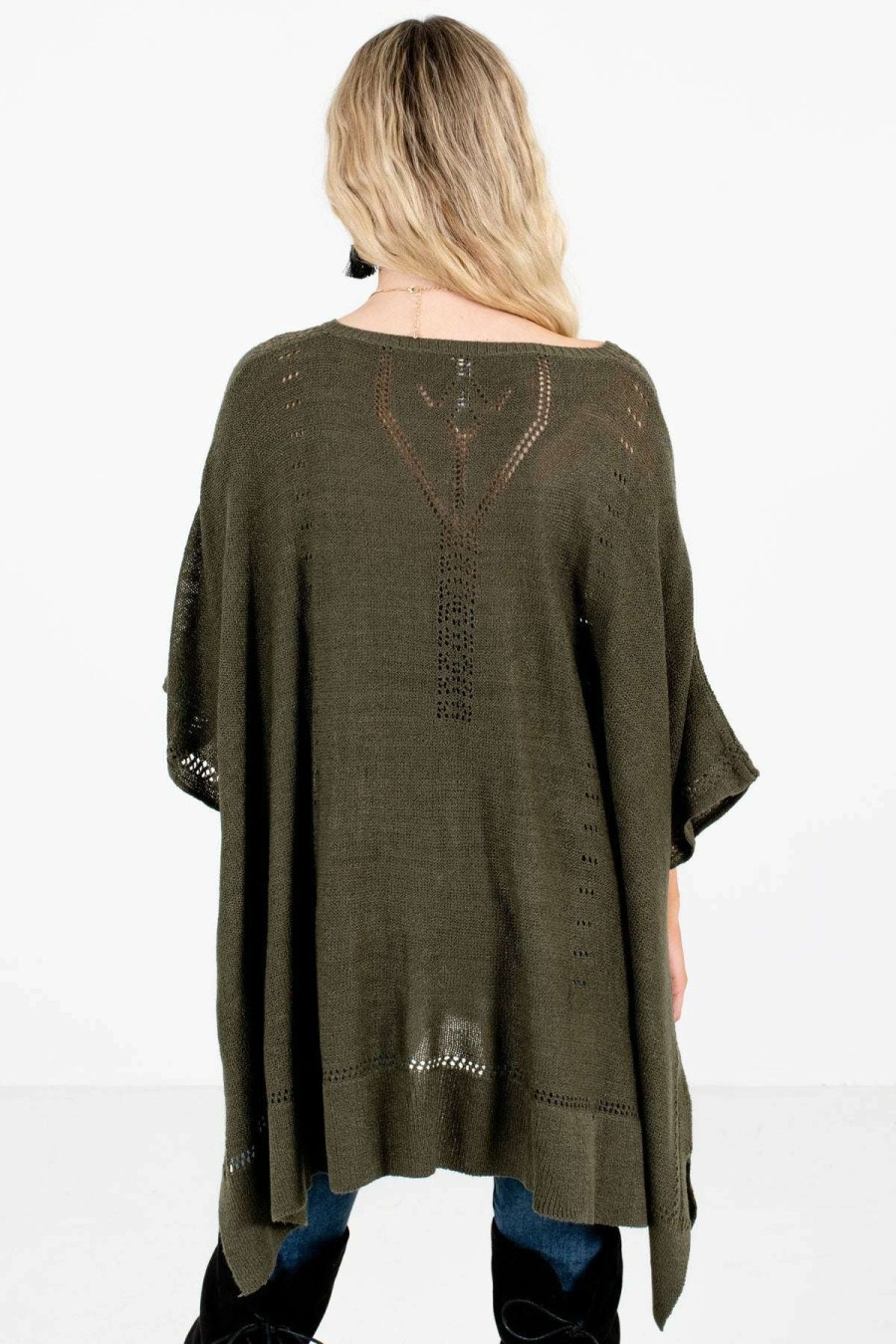 Sweaters * | Promo Bella Ella Boutique Joyful Heart Olive Green Sweater Poncho