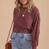 Sweaters * | Best Pirce Kay Fashion Grateful Heart Puff Sleeve Pullover Dark Pink