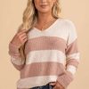 Sweaters * | Wholesale Almost Nothing Cozy Retreat Striped V-Neck Sweater