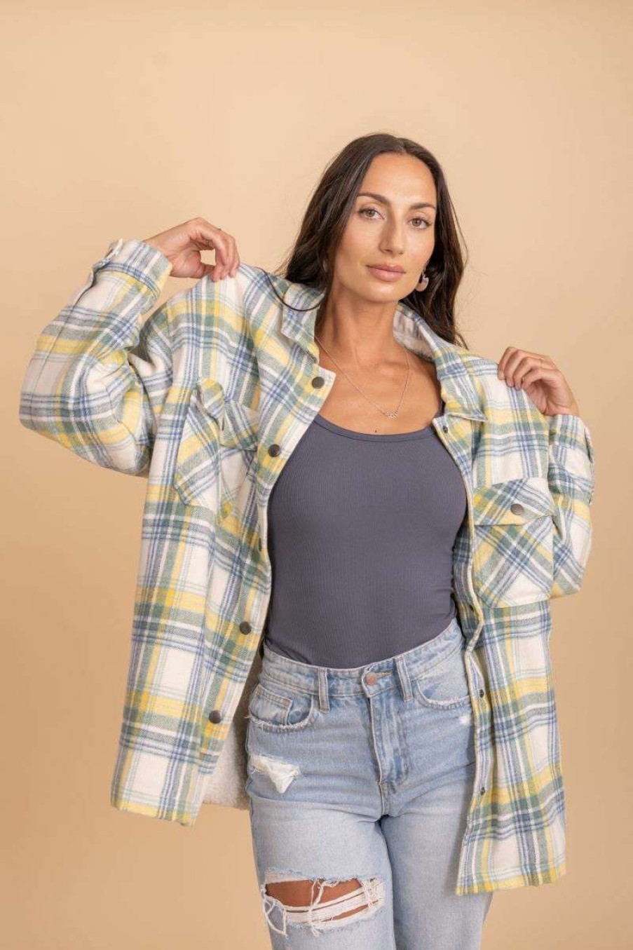 Jackets * | Buy Stylish Wholesale Road To Success Plaid Jacket Blue