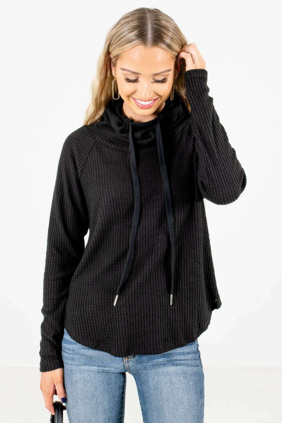 Sweaters * | Best Reviews Of Bella Ella Boutique Lost In A Daydream Black Cowl Neck Sweater