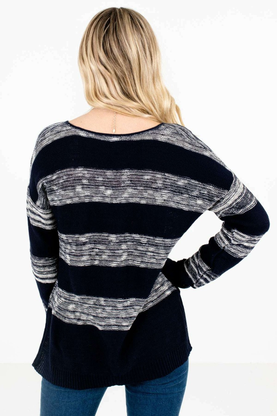 Sweaters * | Cheapest Bella Ella Boutique Brave The Storm Navy Striped Sweater