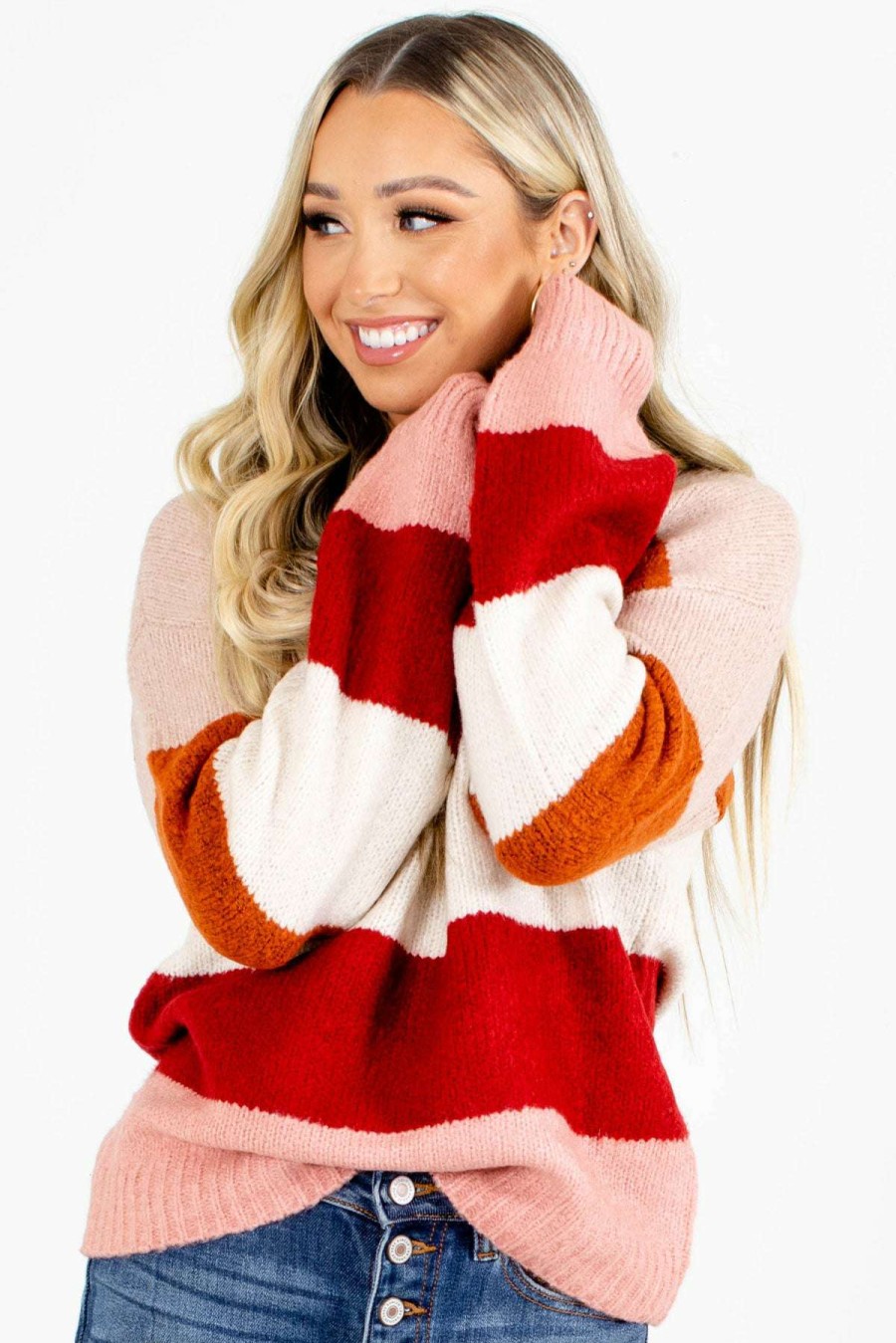 Sweaters * | Coupon Ultimate Offprice Watermelon Sugar Striped Sweater Red