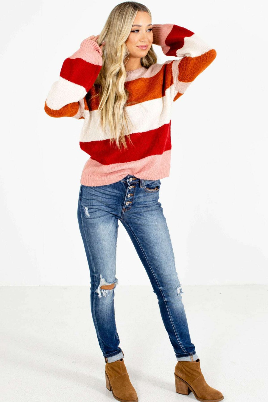 Sweaters * | Coupon Ultimate Offprice Watermelon Sugar Striped Sweater Red