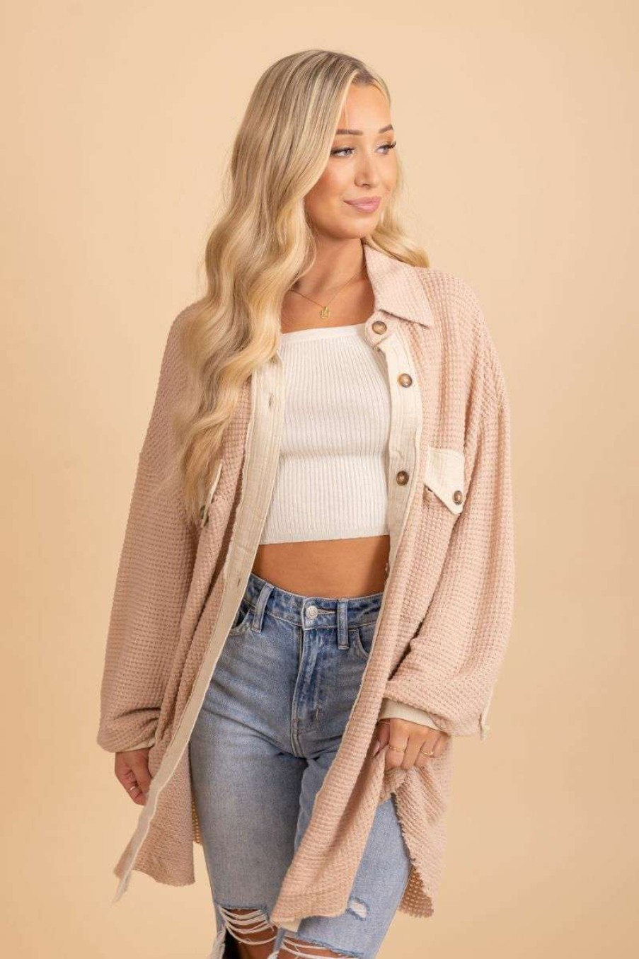 Jackets * | Deals Pol Follow The Love Oversized Jacket Light Pink