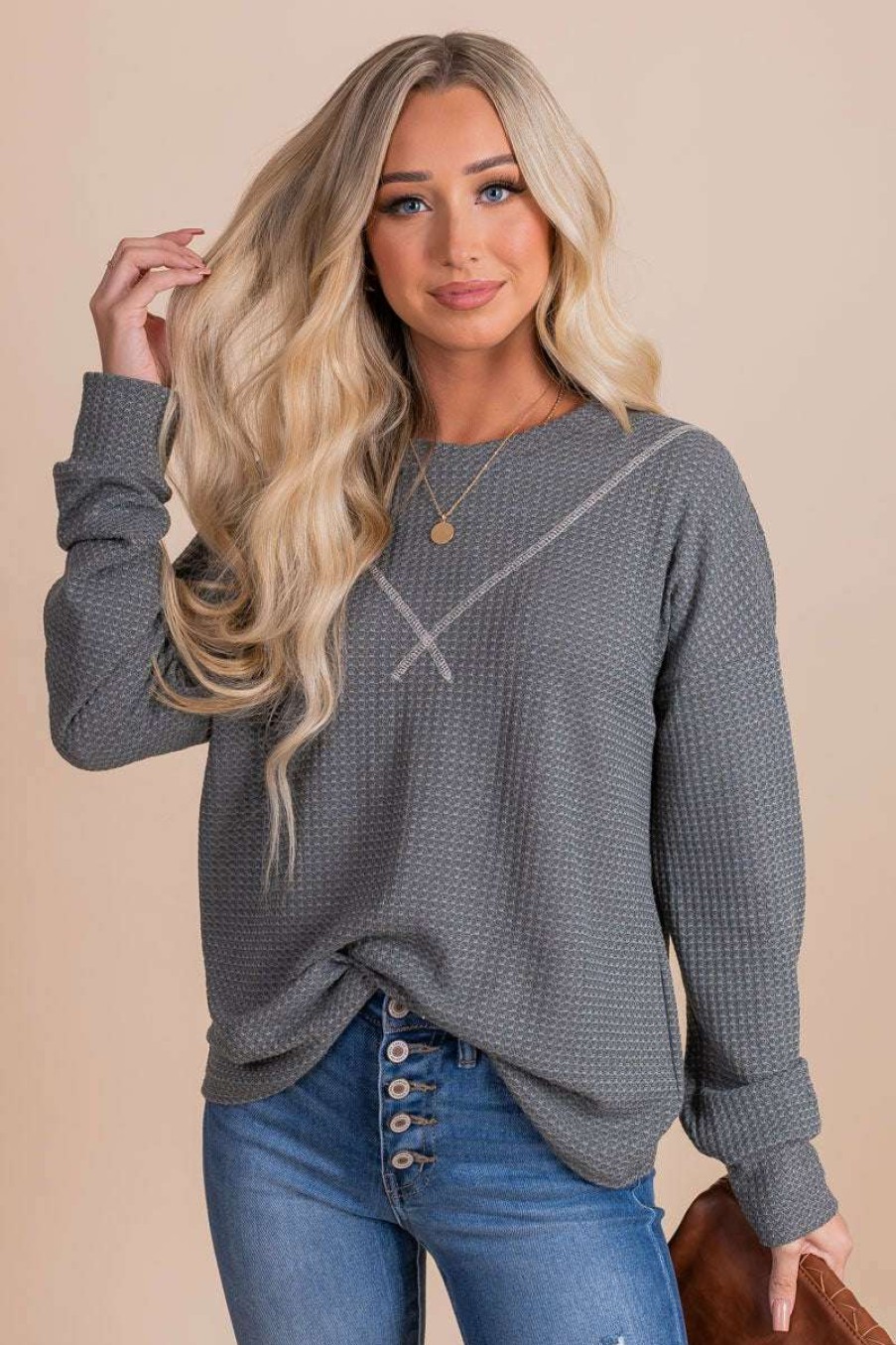 Sweaters * | Deals 7Th Ray Road To Home Waffle Knit Sweater